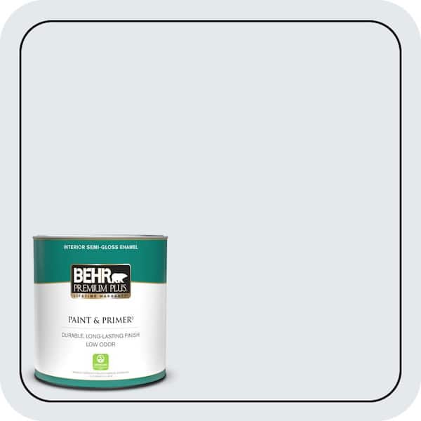 BEHR PREMIUM PLUS 1 qt. #PPL-54 Snow Cloud Semi-Gloss Enamel Low Odor Interior Paint & Primer