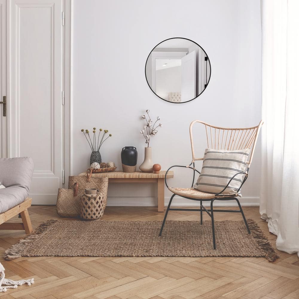 Kenna 24-Inch Round Silver Wood Vanity Mirror