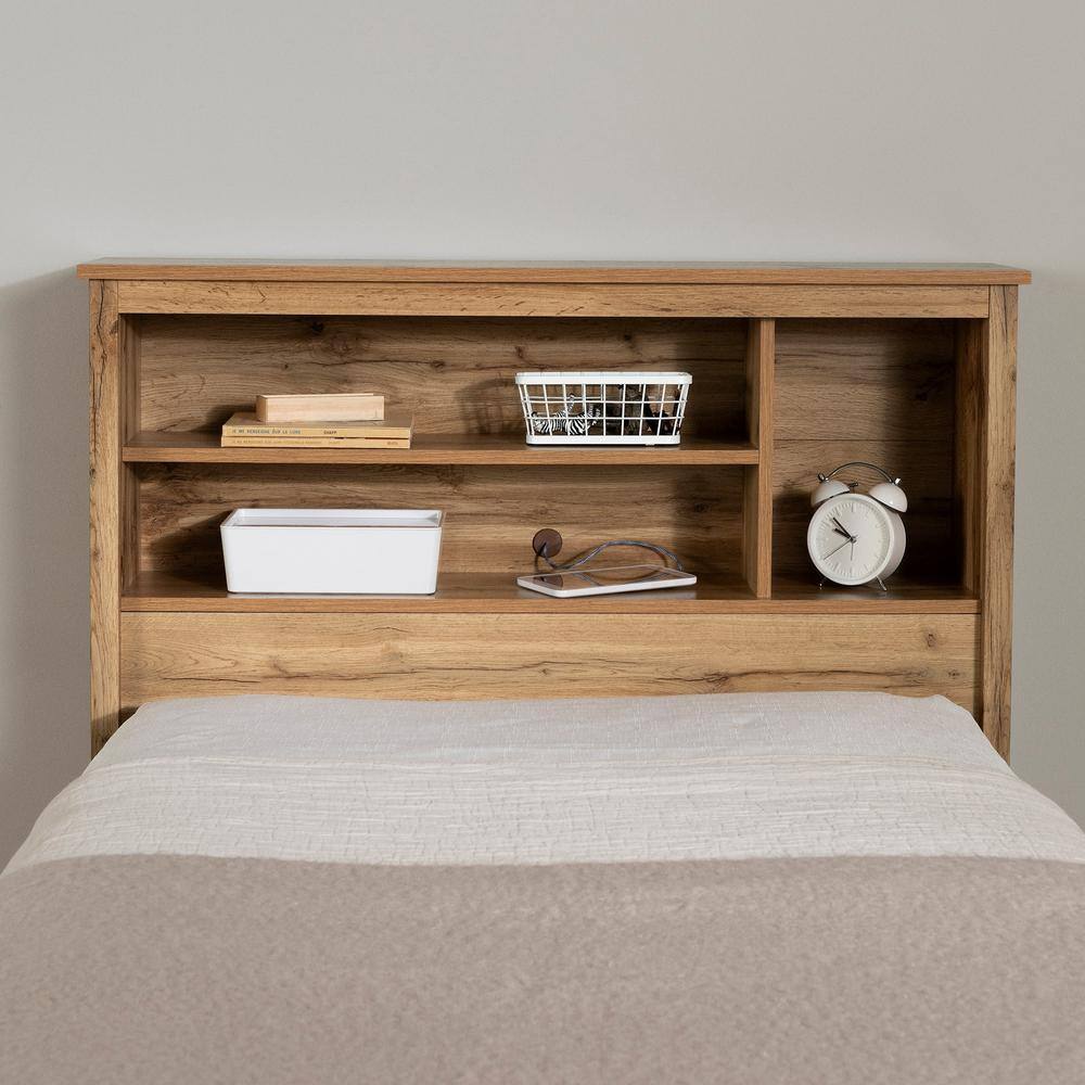 Nordik Oak Twin Bed with Storage and Bookcase Headboard