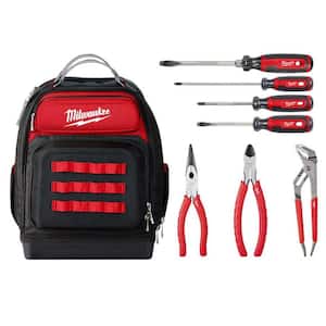 Screwdriver Set with Cushion Grip with 15 in. Ultimate Jobsite Backpack and Pliers Kit (8-Piece)
