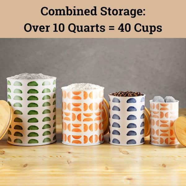 LIVIVO 5pc Kitchen Storage Set W/ Airtight Bamboo Lids - Includes Tea Coffee Sugar Biscuit Stylish Bread Bin Canister White~5056295305769 02c Mp - View #4