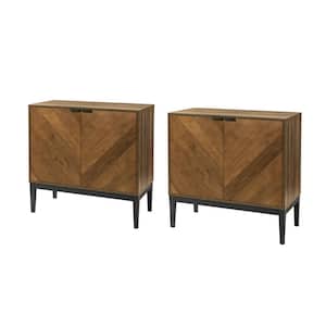 Franz Walnut 32 in. Tall 2-Door Accent Storage Cabinet with Adjustable Shelves and Metal Legs set of 2
