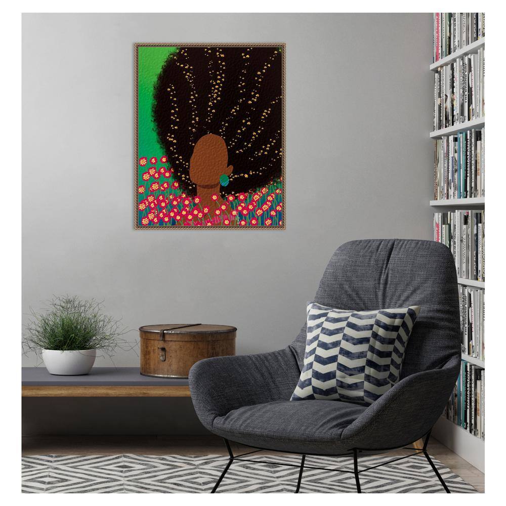 Amanti Art 23"x28" Dreamer with Flowers in Her Hair by Lorintheory Framed Canvas Wall Art Print Bronze: Ethereal Woman Canvas