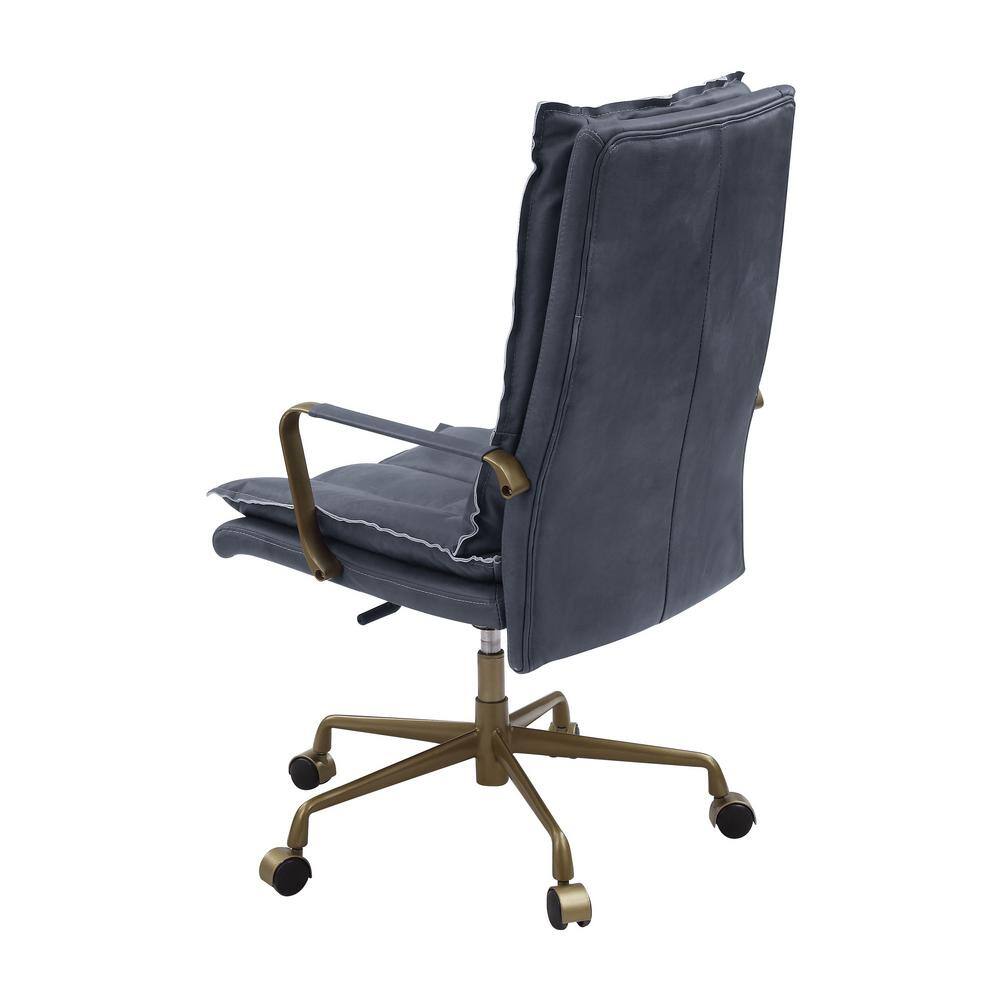 Gray Leather Executive Swivel Office Chair with Metal Accents