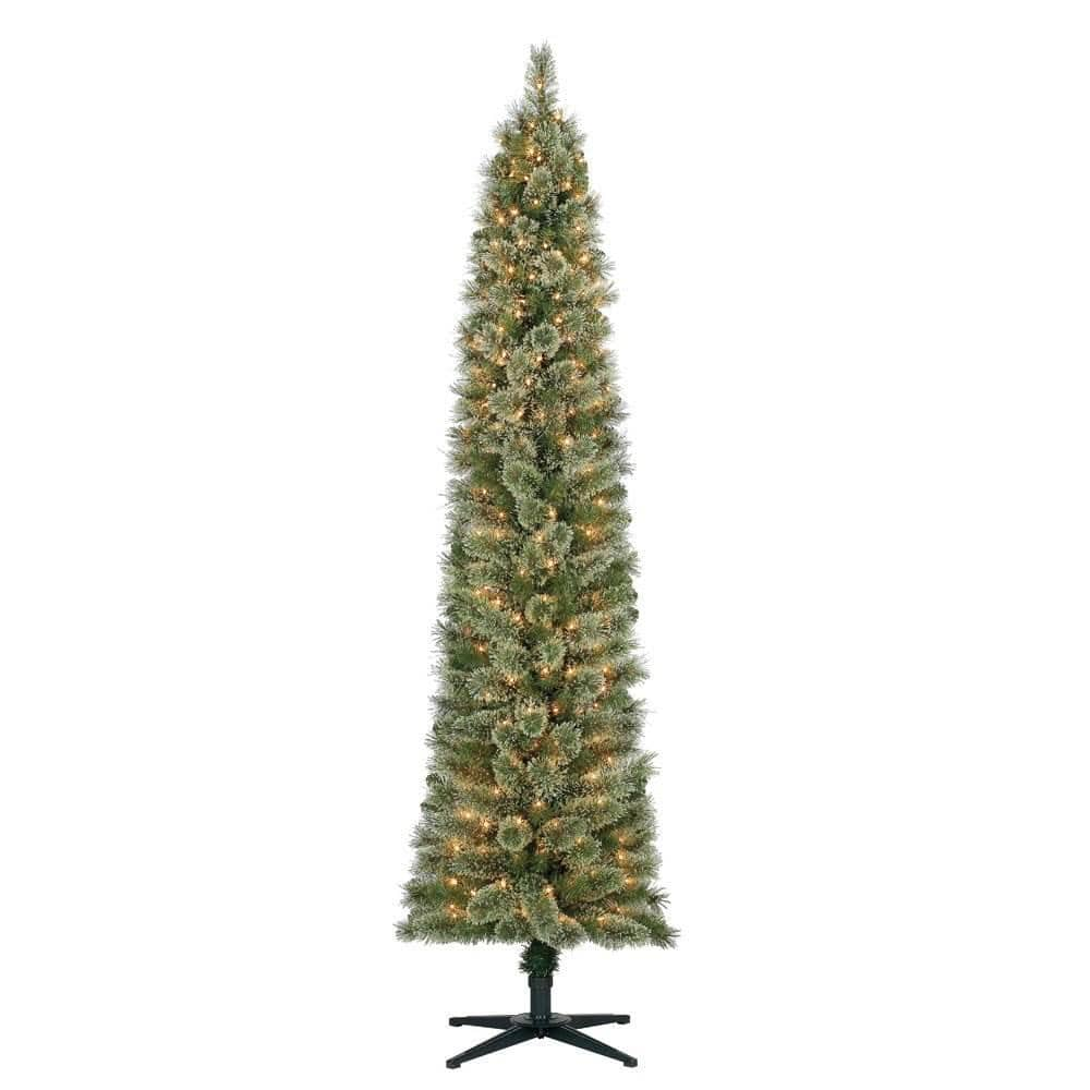 HOME HERITAGE 7 ft. Stanley Pencil Artificial Christmas Pine Slim Tree with Lights