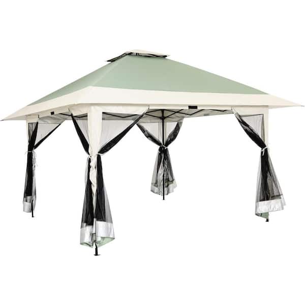 Unbranded Olive Green 13 ft. x 13 ft. Instant Pop Up Outdoor Patio Canopy Gazebo Folding Tent with Netting Sidewalls and Carry Bag
