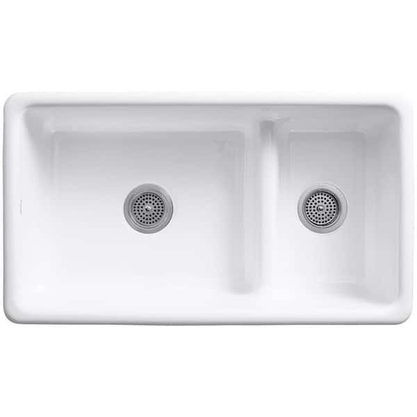Iron/Tones Smart Divide Drop-In Cast-Iron 33 in. Double Bowl Kitchen Sink in Ice Grey