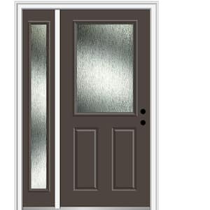 Rain Glass 50 in. x 80 in. Left-Hand Inswing Brown Fiberglass Prehung Front Door on 4-9/16 in. Frame