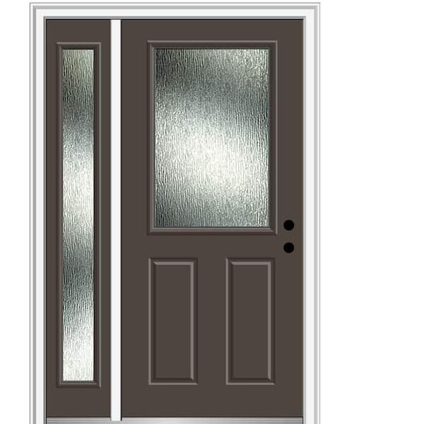 MMI DOOR Rain Glass 50 in. x 80 in. Left-Hand Inswing 1/2-Lite Painted Brown Fiberglass Prehung Front Door on 4-9/16 in. Frame