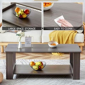 43.3 in. Gray Rectangle Wood Coffee Table with Finished, Shelves