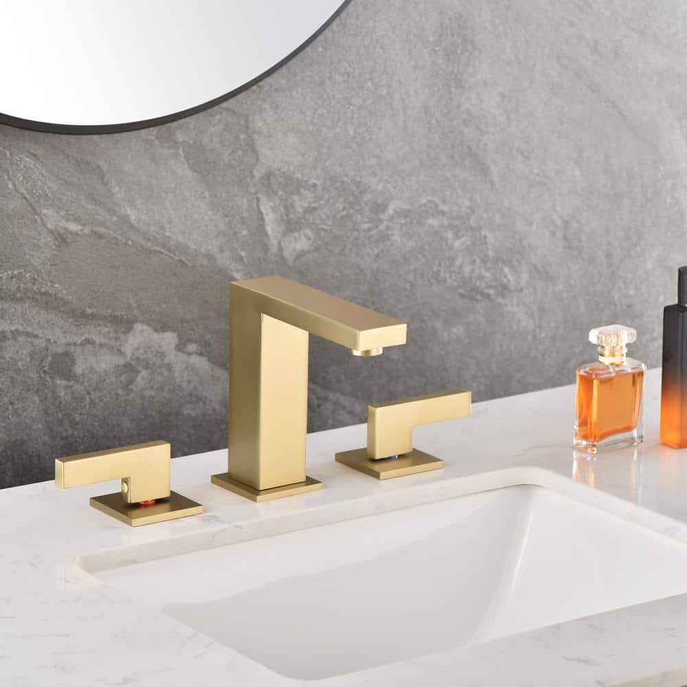 Brushed Gold Stainless Steel 8 in. Widespread Double Handle Bathroom Faucet
