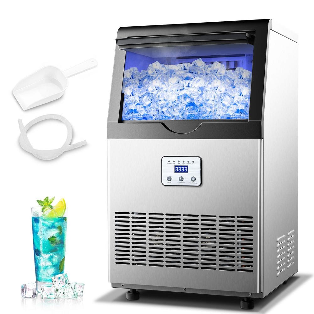 110 LBS Freestanding Ice Maker in Stainless Steel, Self-Cleaning, Ideal for Restaurant, Bars, Home, Includes Scoop