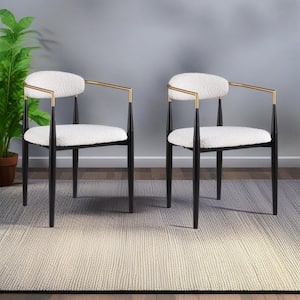 Boise Beige, Black, and Gold Metal Frame Boucle Fabric Cushioned Modern Glam Dining Chair (Set of 2)