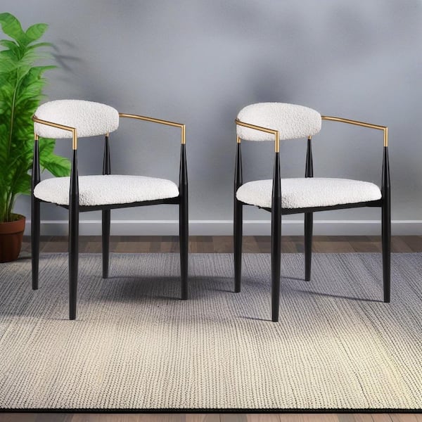 Boise Beige, Black, and Gold Metal Frame Boucle Fabric Cushioned Modern Glam Dining Chair (Set of 2)