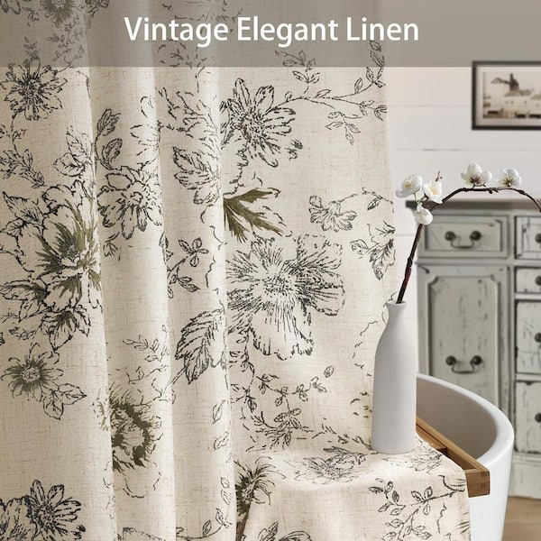 Farmhouse Vintage Shower Curtain 72 x 72 Floral Linen Rustic