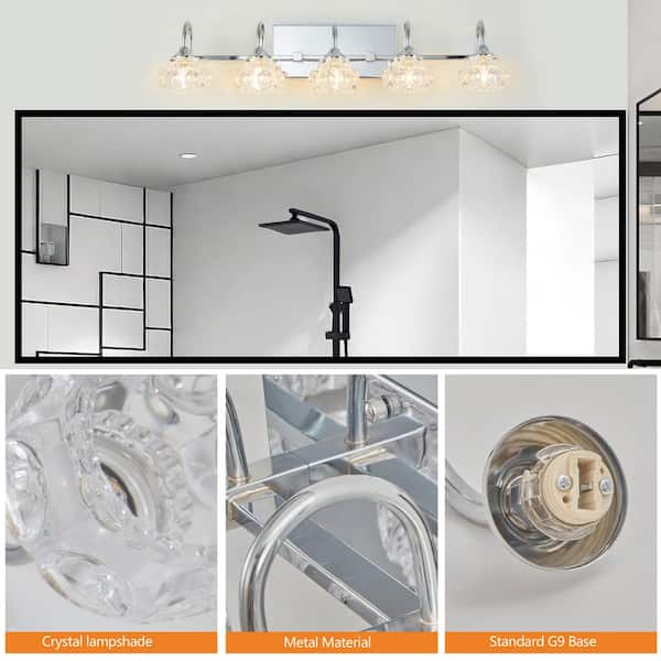 29 in. W 5-Light Vanity Lighting Fixture for Bathroom, Over Vanity Mirror, Brushed Nickel, G9 Base, No Bulbs Included