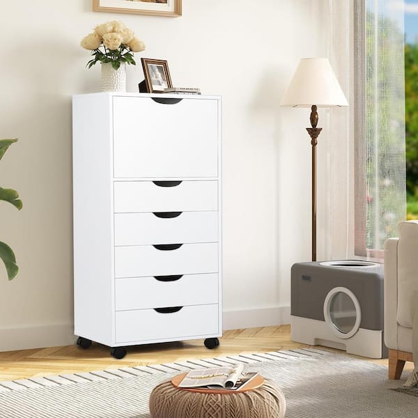 6-Drawer White Wood File Cabinet with Shelf, 35.4 in. W, Vertical File Cabinet for Home Office