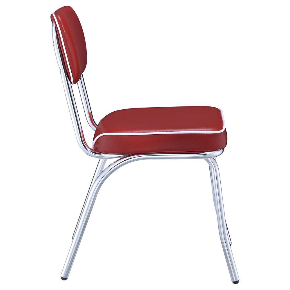 Retro Red Faux Leather Upholstered Side Chair with Chrome Metal Frame