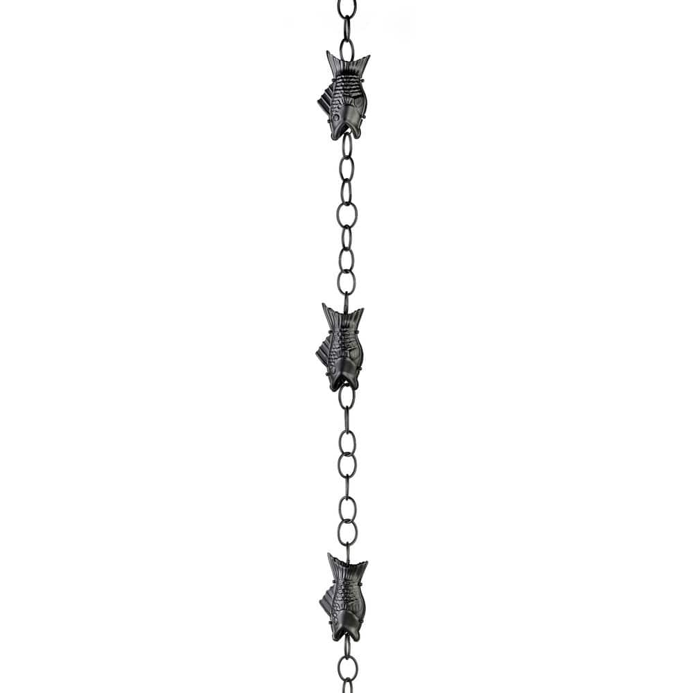 Good Directions Fish Black Aluminum 8.5 ft. Rain Chain with Gutter Installation Clip