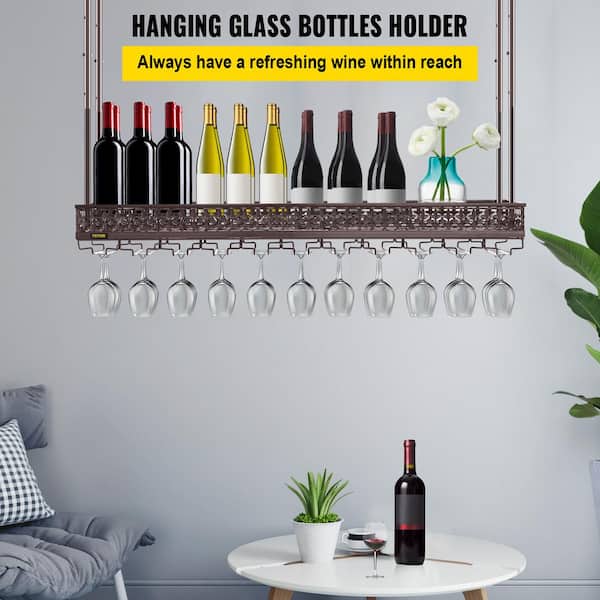 Hanging Rack Upside Down Shelf Industrial Metal Bar Wine Glass Bottle Holder