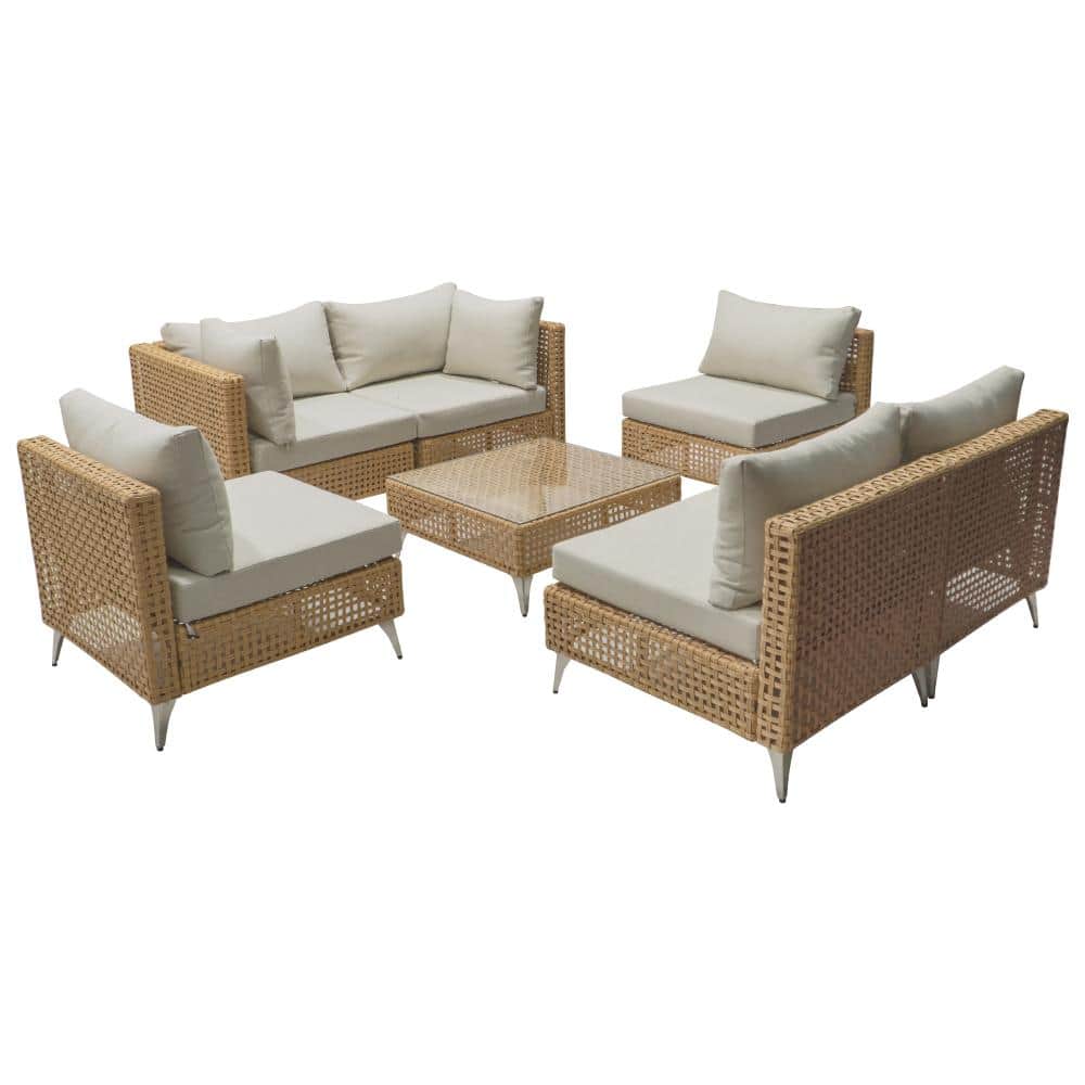 7-Piece Wicker Patio Conversation Set with Beige Cushions price history on PriceWatchPro