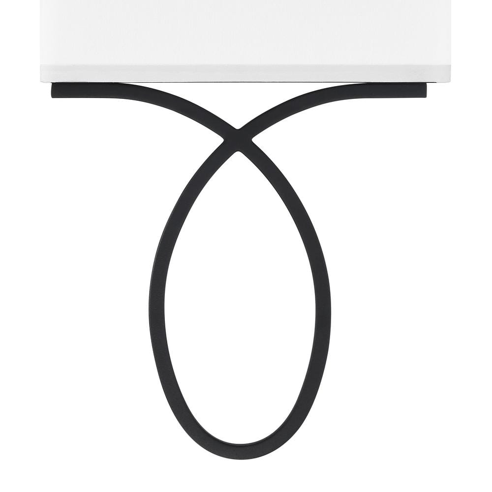 Black Forged 2-Light Wall Sconce with White Silk Shade