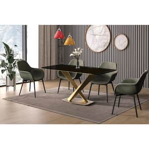 Voren Modern Black Glass Tabletop 55.11 in. Double Pedestal Base Dining Table 6-Seater in Gold Stainless Steel