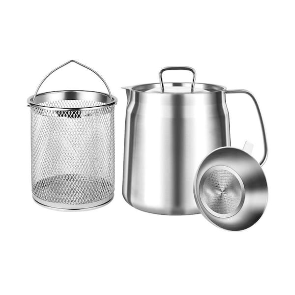 2 Piece Stainless Steel Oil Strainer Pot Set with Frying Basket Silver Multifunctional Kitchen Cooking Tool