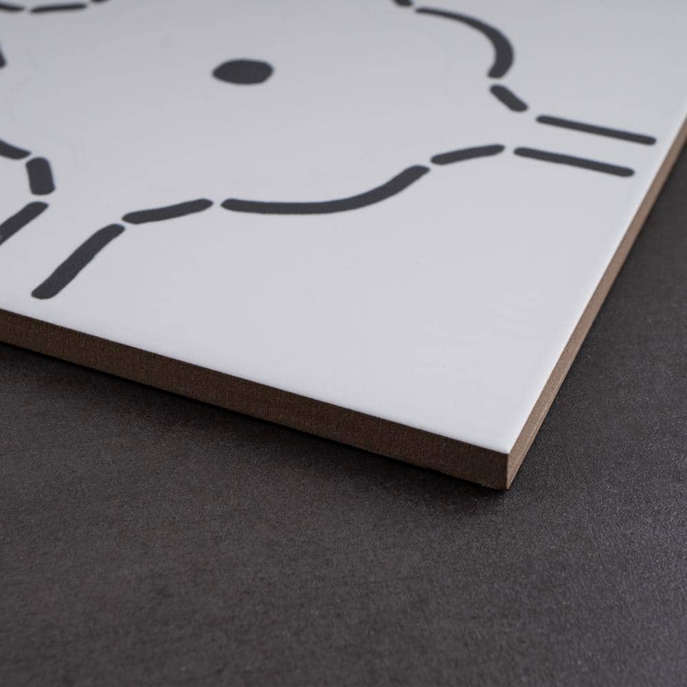 Kenzo 8" x 8" White and Black Porcelain Patterned Tile
