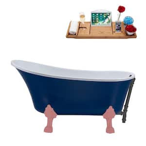 55 in. x 26.8 in. Acrylic Clawfoot Soaking Bathtub in Matte Blue, Matte Pink Clawfeet, Brushed Gun Metal Drain