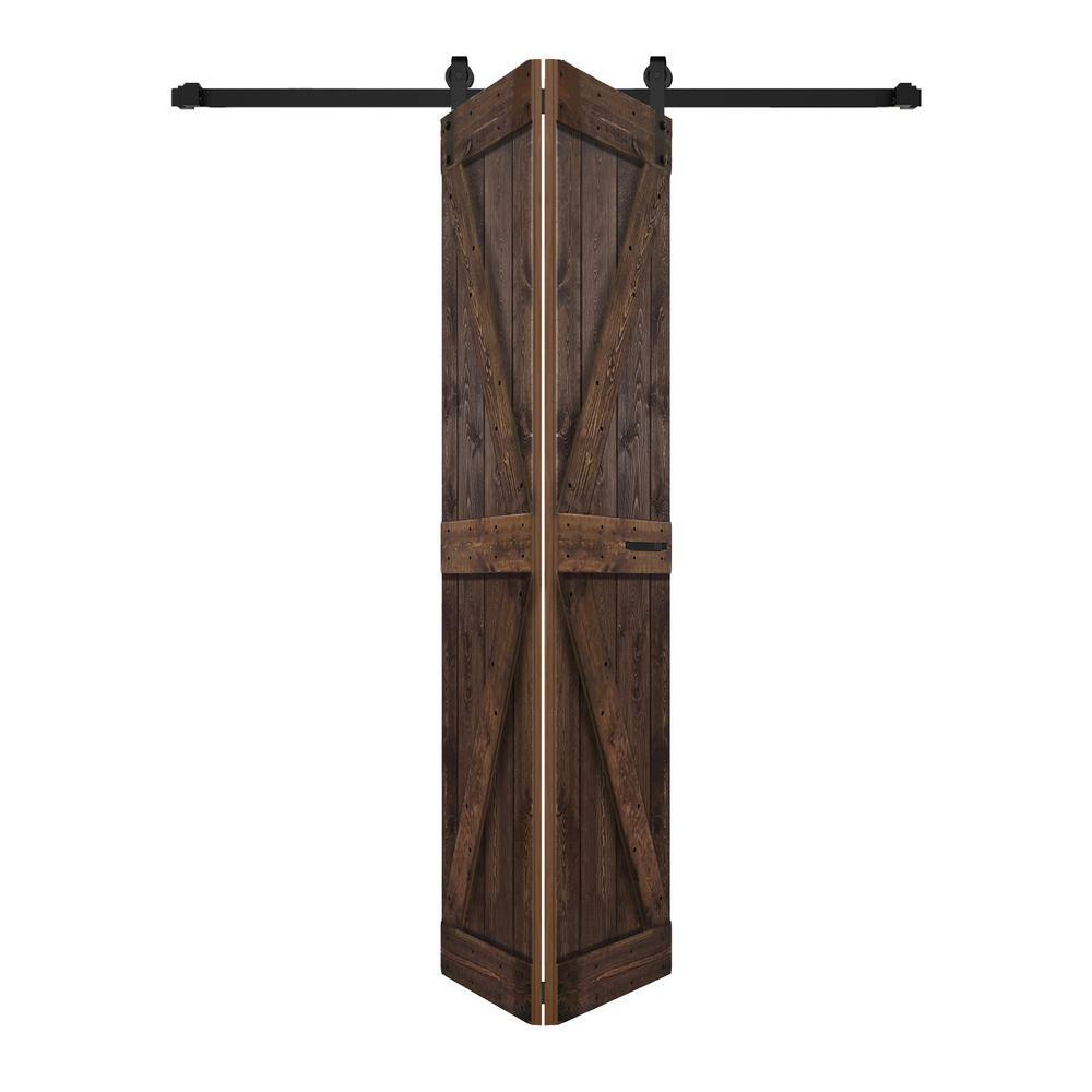 Kona Coffee Solid Spruce Bi-Fold Barn Door with Hardware Kit