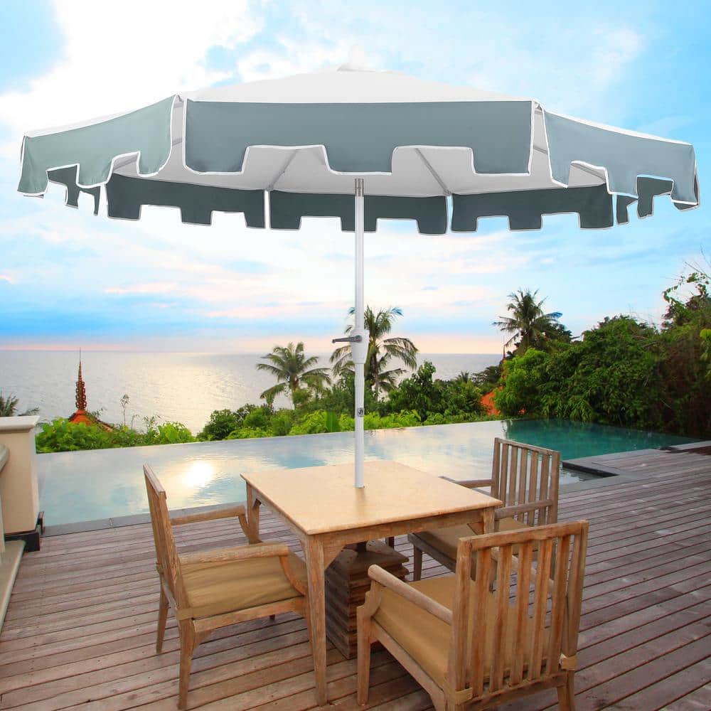 Baiona 9 ft. White and Green Aluminum Patio Umbrella with Auto-Tilt