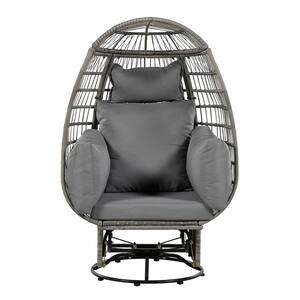 Gray Wicker Outdoor Lounge Chair, Swivel Chair with Gray Cushion and Rocking Function