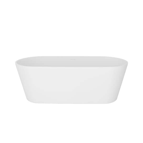 Dimakai 62.88 in. x 29.48 in. Solid Surface Freestanding Soaking Bathtub with Center Drain in Matte White