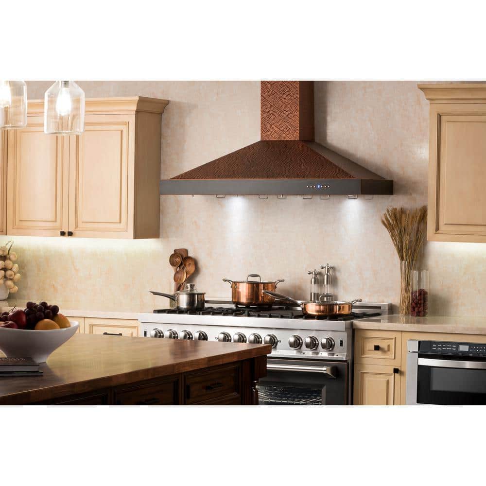 36" Hand-Hammered Copper Convertible Wall Mount Range Hood