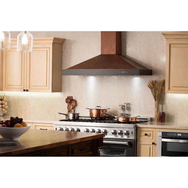 36 in. 400 CFM Convertible Wall Mount Range Hood in Hand Hammered Copper