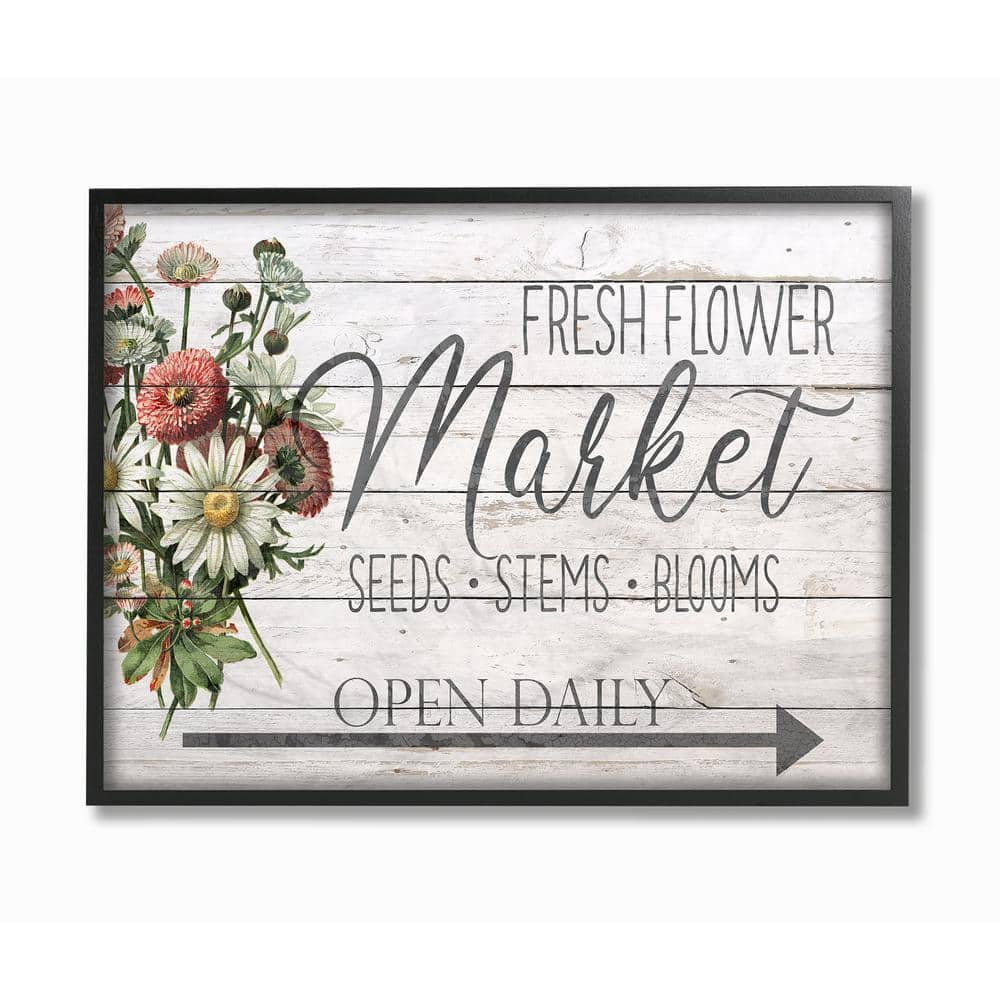 11 in. x 14 in. ""Farmhouse Planked Look Fresh Flower Market Open Daily"" by Ann Bailey Framed Wall Art -  Stupell Industries, rwp145fr11x14