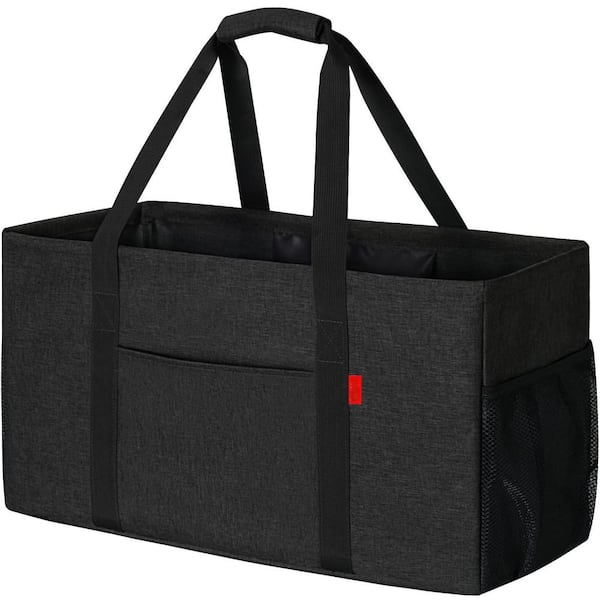 Standing Large Foldable Utility Rectangular Black Reusable Grocery Bag with Metal Wire Frame and the Sides Rinforced