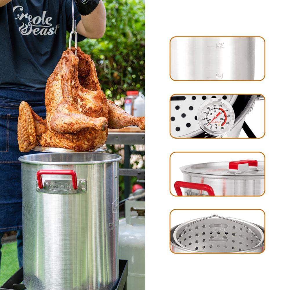 30 Qt Silver Aluminum Outdoor Turkey Fryer Kit with Accessories