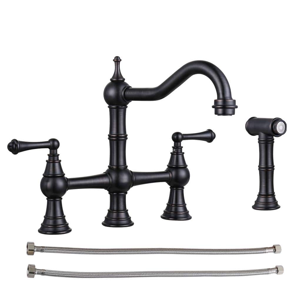 Antique Design Double Handle Bridge Kitchen Faucet with Side Sprayer in Oil Rubbed Bronze price history on PriceWatchPro