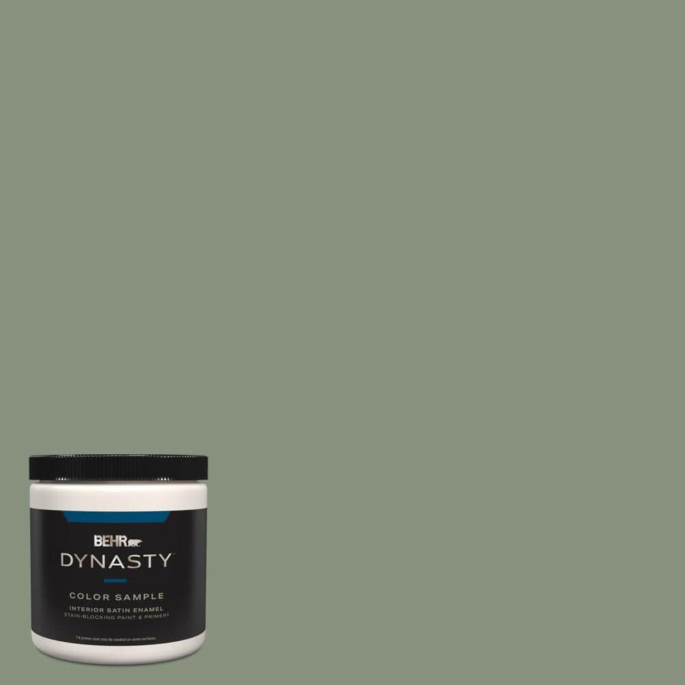 BEHR DYNASTY 8 oz. #N390-5 Eucalyptus Wreath One-Coat Hide Satin Enamel ...