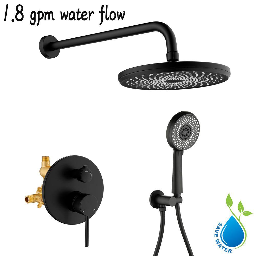 1-Handle 6-Spray 10 in. Round High Pressure Shower Faucet with Massaging Hand Shower in No Peeling Matte Black price history on PriceWatchPro