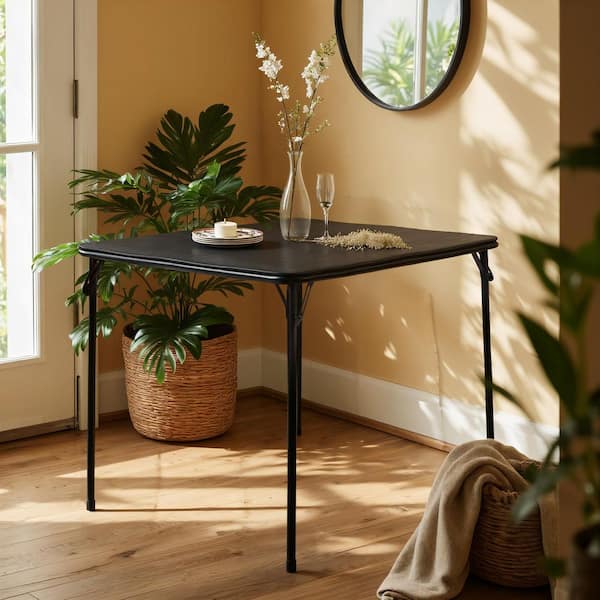 Homy Casa FERNCO 34 in. Black Rectangle Plastic Top Console Table, Modern Foldable Table with Durable Metal Frame, for Entryway