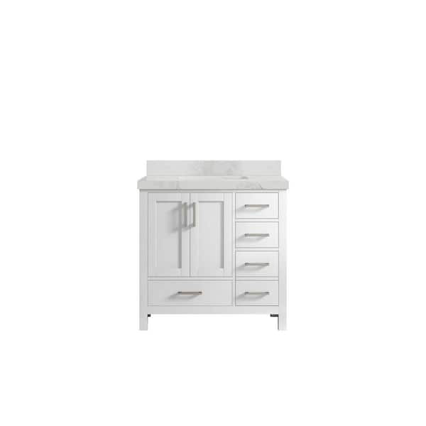 Willow Collections Malibu 36 in. W x 22 in. D x 36 in. H Single Sink Bath Vanity Center in White with 2 in. Calacatta Nuvo Top