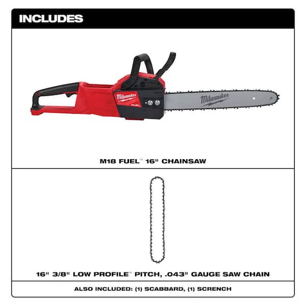 M18 FUEL 16 in. 18V Lithium-Ion Brushless Battery Chainsaw (Tool-Only) with Replacement 16 in. Chainsaw Chain