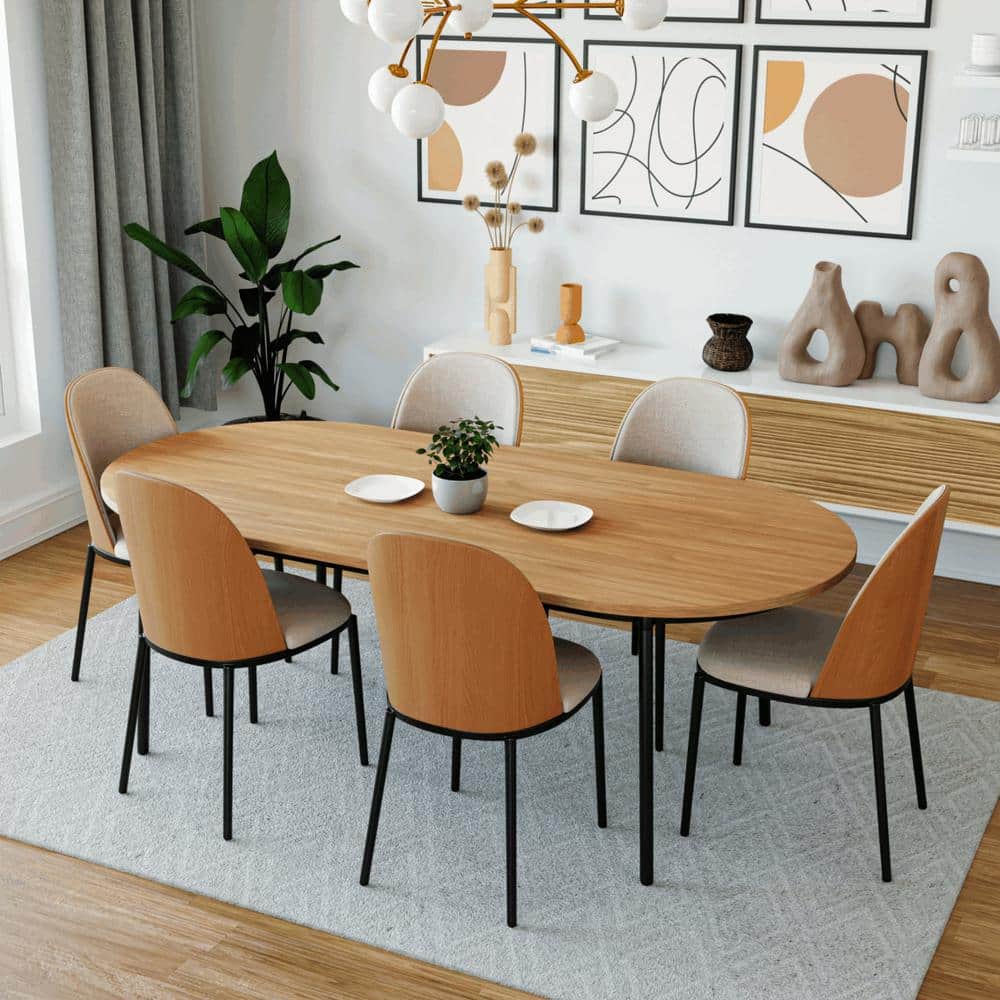 Beige Upholstered Metal Frame Dining Side Chair Set