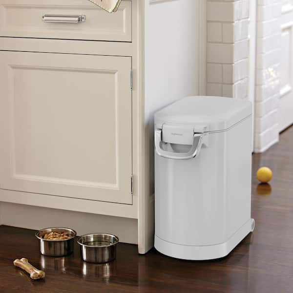 25 Liter Medium Pet Food Storage Container for Dog Food, Cat Food, and Bird Feed, White Steel