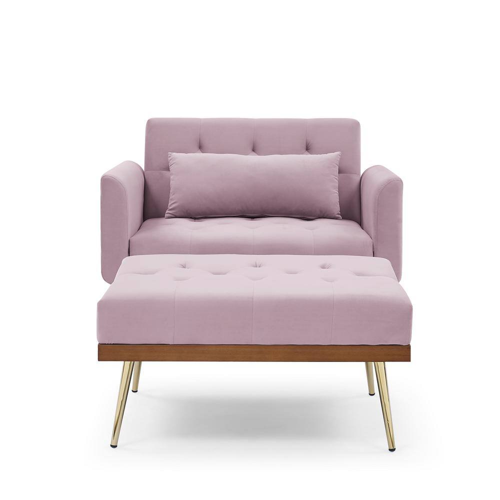Pink Velvet Recline Sofa Chair With Ottoman With 1 Pillow