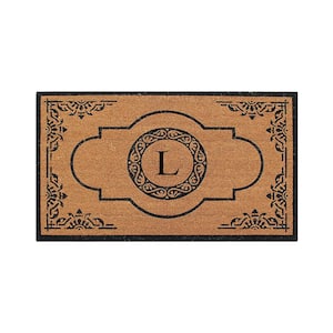 A1HC Abrilina Hand Crafted Black/Beige 36 in. x 72 in. Coir & PVC Heavy Weight Outdoor Entryway Monogrammed L Door Mat