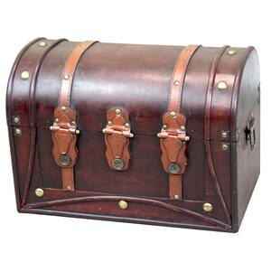 Decorative Antique Cherry Style Wood and Leather Round Top Trunk with Straps